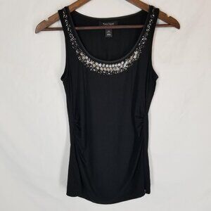 White House Black Market Top Womens Extra Small Black‎ Sleeveless Tank Beaded